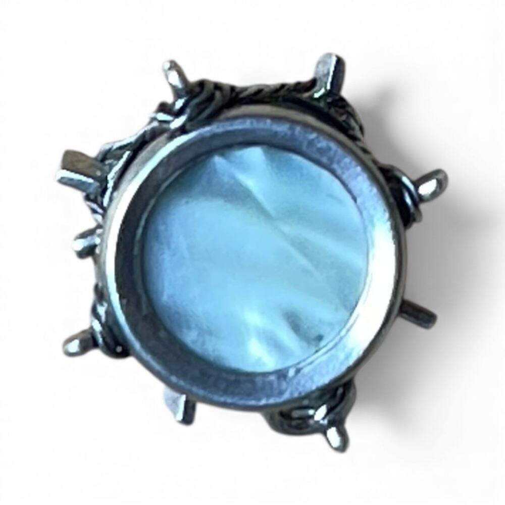 925 Sterling Silver Vintage Real Mother-of-Pearl Drum Charm Pendant Double Sided - Picture 3 of 11